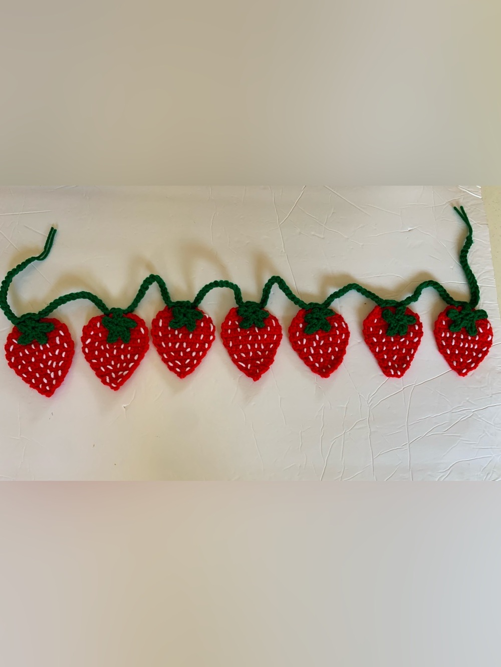 Strawberry Garland Hand Crafted Festive Red and Green Crochet New